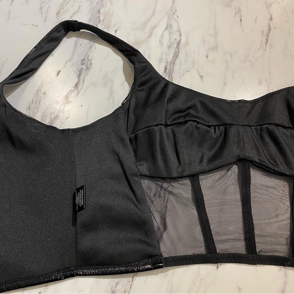 Say What ? corset mesh bra crop top Faux leather PVC zip front - Picture 4 of 9